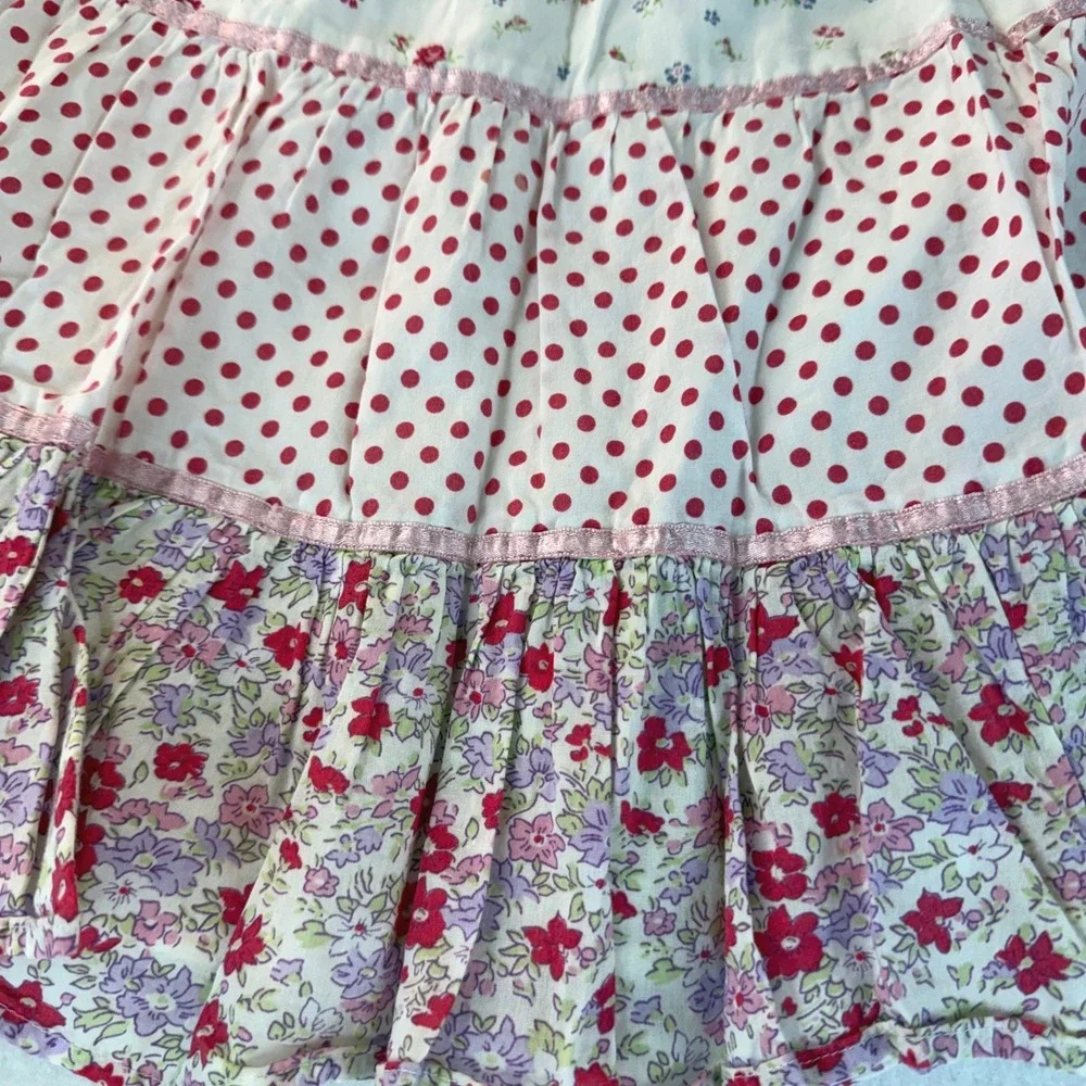 Mini Boden Skirt 3-4Y White Floral Polka Dot Tiered Elastic Waist Peasant Skirt